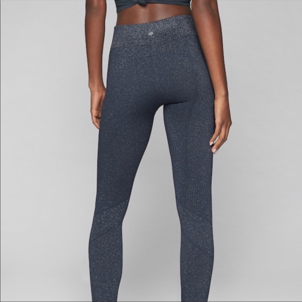 ATHLETA Shimmer‎ Seamless Tights Grey  L Metallic